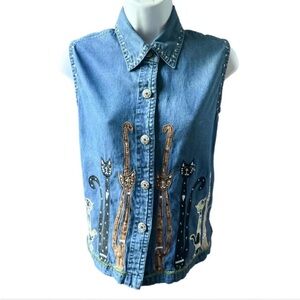 Life Style Petite Catlady Jean Vest